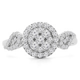 1/2 CTW Round Diamond Round Cluster Halo Engagement Ring in 14K White Gold (MDR190072)