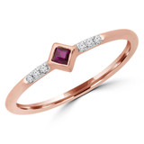 1/10 CTW Princess Red Ruby & Round Diamond Bezel Set Cocktail Engagement Ring in 14K Rose Gold (MDR190078)