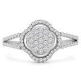 1/3 CTW Round Diamond Split Shank Halo Clover Cocktail Ring in 14K White Gold (MDR190091)