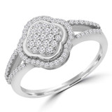 1/3 CTW Round Diamond Split Shank Halo Clover Cocktail Ring in 14K White Gold (MDR190091)