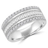 1 1/10 CTW Baguette Diamond Three-Row Semi-Eternity Wedding Band Ring in 14K White Gold (MDR190104)