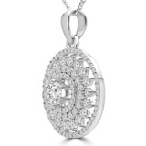 1 1/6 CTW Round Diamond Halo Pendant Necklace in 14K White Gold (MDR210012)