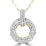 1 2/5 CTW Round Diamond Three Row Circle Pendant Necklace in 14K Yellow Gold (MDR210042)