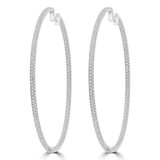 2 9/10 CTW Round Diamond 2 1/4 inch Inside Outside Hoop Earrings in 14K White Gold (MDR210072)