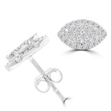 1/2 CTW Round Diamond Cluster Marquise Halo Stud Earrings in 14K White Gold (MDR210089)