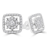 4/5 CTW Round Diamond Cluster Double Halo Stud Earrings in 14K White Gold (MDR210106)
