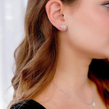 5/8 CTW Round Diamond White and Rose Gold Cluster Double Halo Stud Earrings in 14K Two-Tone Gold (MDR210107)