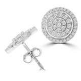 4/5 CTW Round Diamond Cluster Double Halo Stud Earrings in 14K White Gold (MDR210108)