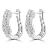 3/8 CTW Round Diamond Three-row  Huggie Earrings in 14K White Gold (MDR210111)