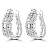 1 3/5 CTW Baguette Diamond Five-row Huggie Earrings in 14K White Gold (MDR210113)