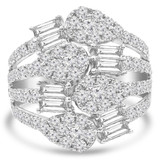 2 1/6 CTW Baguette Diamond Four-row Cluster Cocktail Ring in 18K White Gold (MDR220003)