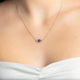 1/3 CTW Round Blue Sapphire & Round Diamond Evil eye Necklace in 18K White Gold (MDR220019)