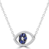 1/3 CTW Round Blue Sapphire & Round Diamond Evil eye Necklace in 18K White Gold (MDR220019)