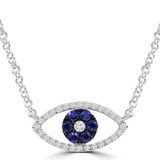 1/3 CTW Round Blue Sapphire & Round Diamond Evil eye Necklace in 18K White Gold (MDR220019)