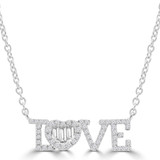 1/4 CTW Baguette Diamond LOVE Necklace in 18K White Gold (MDR220026)