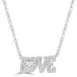 1/4 CTW Baguette Diamond LOVE Necklace in 18K White Gold (MDR220026)