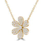 2/3 CTW Round Diamond Floral Cluster Petal Necklace in 18K Yellow Gold (MDR220031)