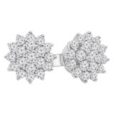 3/4 CTW Round Diamond Floral Cluster Pave Stud Earrings in 18K White Gold (MDR220040)