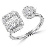 5/8 CTW Baguette Diamond Duo Cluster Halo Engagement Ring in 18K White Gold (MDR220047)
