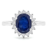 3 1/4 CTW Oval Blue Sapphire & Round Diamond Tapered Floral Oval Halo Engagement Ring in 14K White Gold (MDR220048)