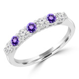 1/2 CTW Round Purple Amethyst & Round Diamond 7-Stone Alternating Semi-Eternity Anniversary Wedding Band Ring in 14K White Gold (MDR220049)