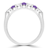 1/2 CTW Round Purple Amethyst & Round Diamond 7-Stone Alternating Semi-Eternity Anniversary Wedding Band Ring in 14K White Gold (MDR220049)