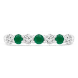 1/2 CTW Round Green Emerald & Round Diamond 7-Stone Alternating Semi-Eternity Anniversary Wedding Band Ring in 14K White Gold (MDR220050)