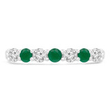 1/2 CTW Round Green Emerald & Round Diamond 7-Stone Alternating Semi-Eternity Anniversary Wedding Band Ring in 14K White Gold (MDR220050)