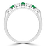 1/2 CTW Round Green Emerald & Round Diamond 7-Stone Alternating Semi-Eternity Anniversary Wedding Band Ring in 14K White Gold (MDR220050)