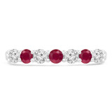 2/3 CTW Round Red Ruby & Round Diamond 7-Stone Alternating Semi-Eternity Anniversary Wedding Band Ring in 14K White Gold (MDR220051)