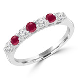 2/3 CTW Round Red Ruby & Round Diamond 7-Stone Alternating Semi-Eternity Anniversary Wedding Band Ring in 14K White Gold (MDR220051)