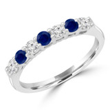 3/5 CTW Round Blue Sapphire & Round Diamond 7-Stone Alternating Semi-Eternity Anniversary Wedding Band Ring in 14K White Gold (MDR220052)