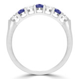 3/5 CTW Round Blue Sapphire & Round Diamond 7-Stone Alternating Semi-Eternity Anniversary Wedding Band Ring in 14K White Gold (MDR220052)