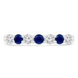 3/5 CTW Round Blue Sapphire & Round Diamond 7-Stone Alternating Semi-Eternity Anniversary Wedding Band Ring in 14K White Gold (MDR220052)