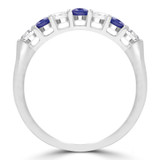3/5 CTW Round Blue Sapphire & Round Diamond 7-Stone Alternating Semi-Eternity Anniversary Wedding Band Ring in 14K White Gold (MDR220052)