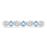 1/2 CTW Round Blue Topaz & Round Diamond 7-Stone Alternating Semi-Eternity Anniversary Wedding Band Ring in 14K White Gold (MDR220053)