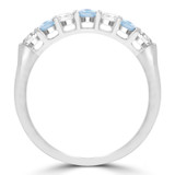 1/2 CTW Round Blue Topaz & Round Diamond 7-Stone Alternating Semi-Eternity Anniversary Wedding Band Ring in 14K White Gold (MDR220053)