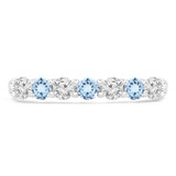1/2 CTW Round Blue Topaz & Round Diamond 7-Stone Alternating Semi-Eternity Anniversary Wedding Band Ring in 14K White Gold (MDR220053)