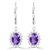 1 4/5 CTW Oval Purple Amethyst & Round Diamond Oval Halo Drop/Dangle Earrings in 14K White Gold (MDR220054)