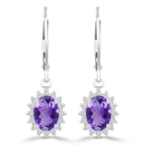 1 4/5 CTW Oval Purple Amethyst & Round Diamond Oval Halo Drop/Dangle Earrings in 14K White Gold (MDR220054)