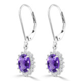 1 4/5 CTW Oval Purple Amethyst & Round Diamond Oval Halo Drop/Dangle Earrings in 14K White Gold (MDR220054)