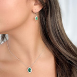 1 9/10 CTW Oval Green Emerald & Round Diamond Oval Halo Drop/Dangle Earrings in 14K White Gold (MDR220055)
