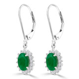 1 9/10 CTW Oval Green Emerald & Round Diamond Oval Halo Drop/Dangle Earrings in 14K White Gold (MDR220055)