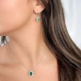 1 9/10 CTW Oval Green Emerald & Round Diamond Oval Halo Drop/Dangle Earrings in 14K White Gold (MDR220055)