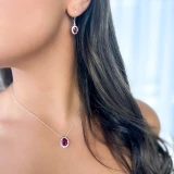 2 5/8 CTW Oval Red Ruby & Round Diamond Oval Halo Drop/Dangle Earrings in 14K White Gold (MDR220056)