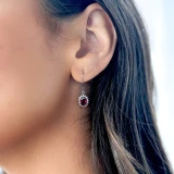 2 5/8 CTW Oval Red Ruby & Round Diamond Oval Halo Drop/Dangle Earrings in 14K White Gold (MDR220056)