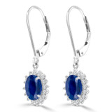 2 2/3 CTW Oval Blue Sapphire & Round Diamond Oval Halo Drop/Dangle Earrings in 14K White Gold (MDR220057)