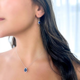 2 2/3 CTW Oval Blue Sapphire & Round Diamond Oval Halo Drop/Dangle Earrings in 14K White Gold (MDR220057)
