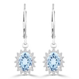2 1/4 CTW Oval Blue Topaz & Round Diamond Oval Halo Drop/Dangle Earrings in 14K White Gold (MDR220058)