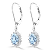 2 1/4 CTW Oval Blue Topaz & Round Diamond Oval Halo Drop/Dangle Earrings in 14K White Gold (MDR220058)